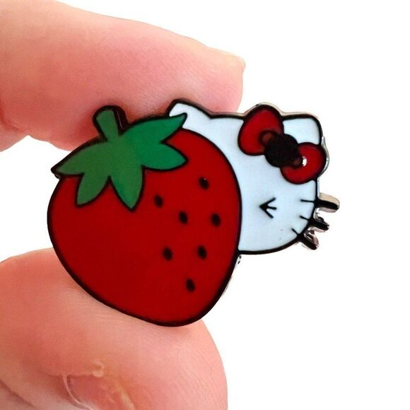 Strawberry Kitty Enamel Pin - Picture 1 of 8